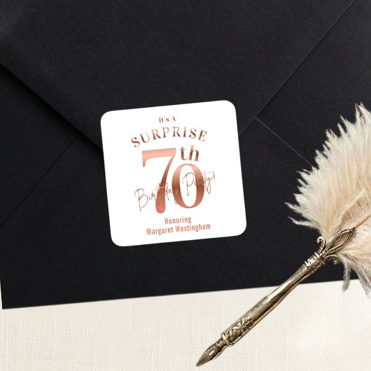 Elegant Luxury Rose Gold Surprise 70th Birthday スクエアシール