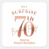 Elegant Luxury Rose Gold Surprise 70th Birthday スクエアシール (正面)