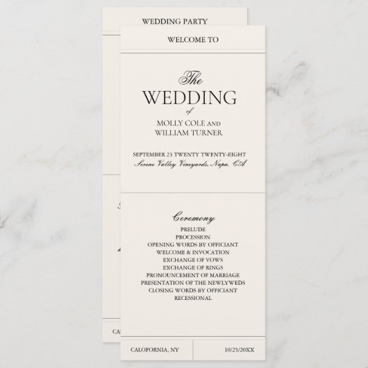 Elegant Luxury Vintage Classic Wedding Programme (正面/裏面)