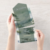 Elegant Luxury Winter Mountain Estate Wedding Foil オールインワン招待状 (切り取り部)
