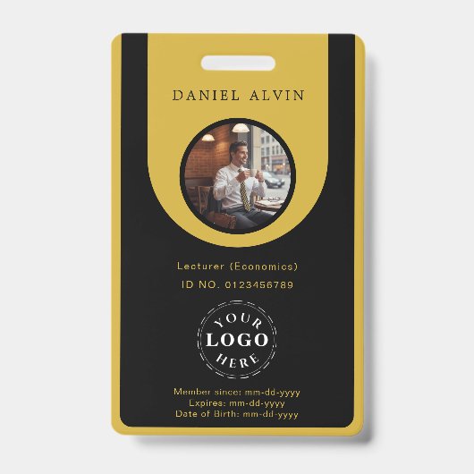 Elegant M Gold Black Work Office Identification ID バッジ (正面)