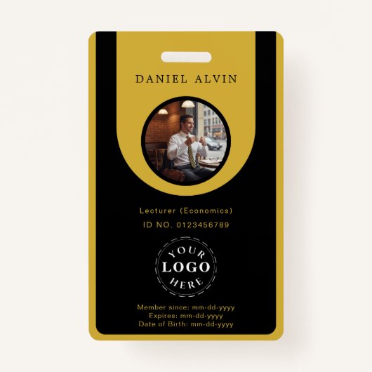 Elegant M Gold Black Work Office Identification ID バッジ (正面)