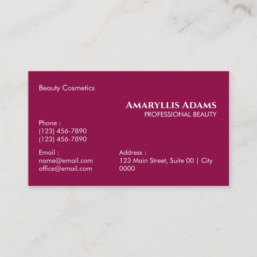 Elegant Magenta Beauty Cosmetics Esthetician 名刺 (正面)