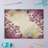 Elegant Magenta Floral Antique Decoupage Print 薄葉紙 (クラフト)