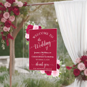 Elegant Magenta & Pink Boho Roses Wedding Welcome アクリルサイン