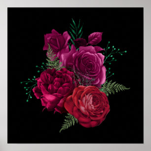 Elegant Magenta Rose Floral Bouquet  ポスター