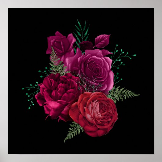 Elegant Magenta Rose Floral Bouquet ポスター (正面)