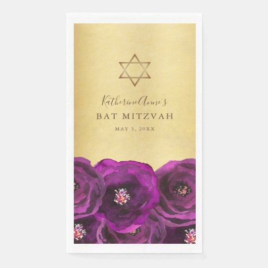 Elegant Magenta Rose Floral Gold Bat Mitzvah (正面)