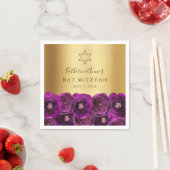Elegant Magenta Rose Floral Gold Bat Mitzvah スタンダードカクテルナプキン (インサイチュ)