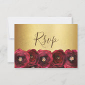 Elegant  Magenta Rose Floral Gold Bat Mitzvah 出欠カード (裏面)