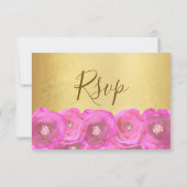 Elegant  Magenta Rose Floral Gold Bat Mitzvah 出欠カード (裏面)