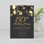 Elegant Magnolia Adult 50th Birthday Party Gold  箔招待状 (立ち正面)