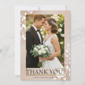 Elegant Magnolia Floral Photo Wedding サンキューカード (正面)