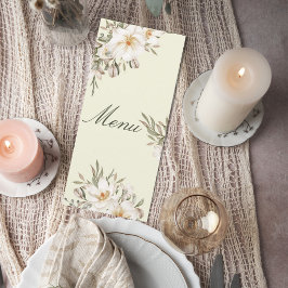 Elegant Magnolia Floral Wedding Menu Card メニュー