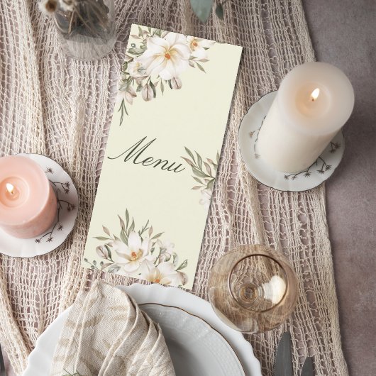 Elegant Magnolia Floral Wedding Menu Card メニュー