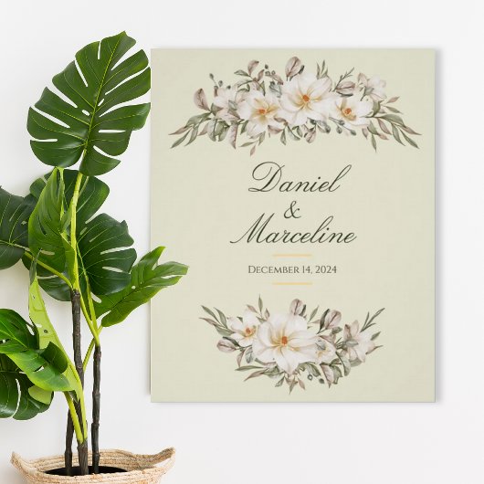 Elegant Magnolia Floral Wedding Poster ポスター