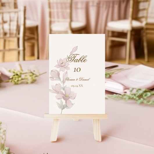 Elegant Magnolia Floral Wedding Table Number Card テーブルナンバー