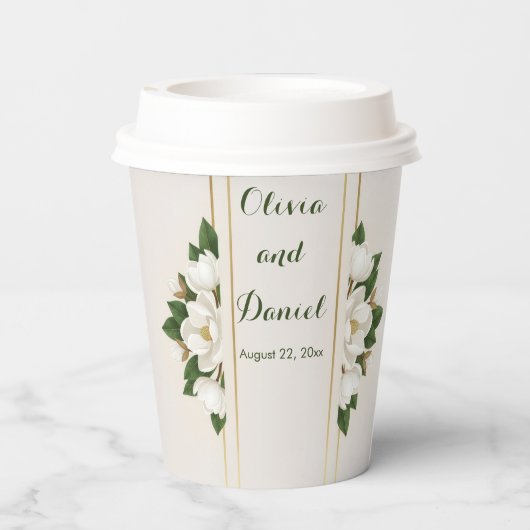 Elegant Magnolia & Gold Frame Wedding 紙コップ (裏面)