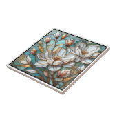 Elegant Magnolia Stained Glass Floral Mosaic Art タイル (側面)