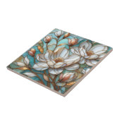 Elegant Magnolia Stained Glass Floral Mosaic Art タイル (側面)
