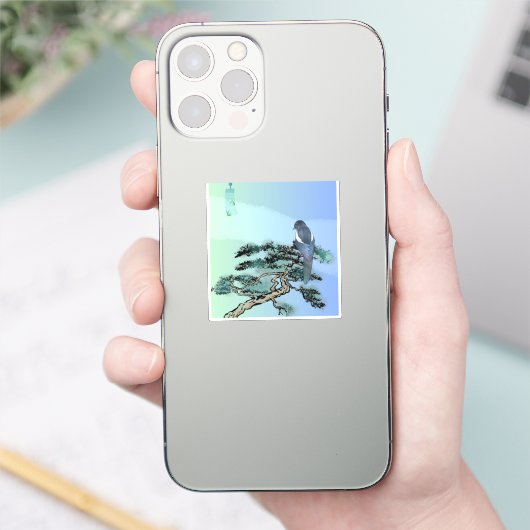 Elegant Magpie Bird Bonsai Aesthetic Sticker シール (スマートフォン)