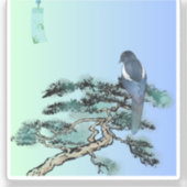 Elegant Magpie Bird Bonsai Aesthetic Sticker シール (正面)