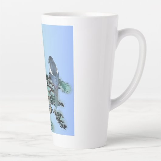 Elegant Magpie Bird Bonsai Latte Coffee Mug カフェラテマグ (右)
