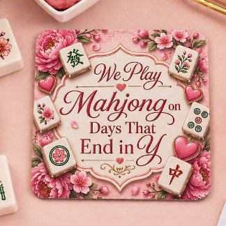 Elegant Mahjong Coaster Pink Floral Tiles スクエアペーパーコースター