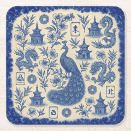 Elegant Mahjong Toile Paper Coaster Set スクエアペーパーコースター