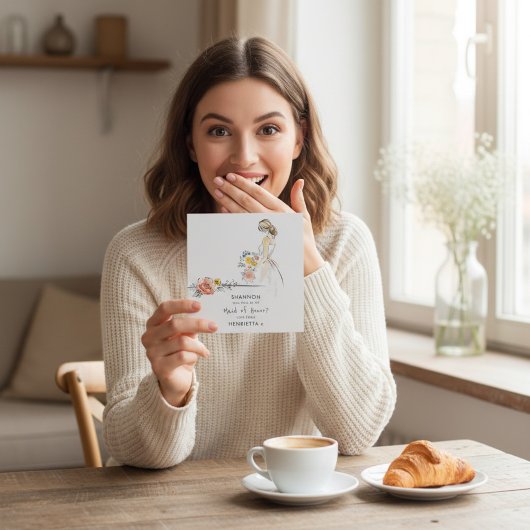 Elegant Maid of Honor Proposal Floral Sketch 招待状