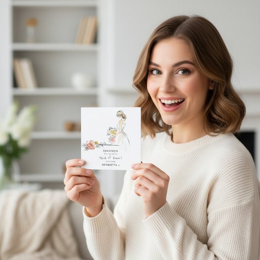 Elegant Maid of Honor Proposal Floral Sketch 招待状