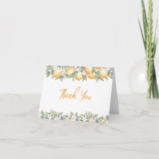 Elegant Main Squeeze Lemon Citrus Bridal Shower サンキューカード (正面)
