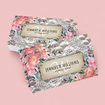 Elegant Makeup Artist Wedding Rustic Floral 名刺<br><div class="desc">Rustic chic professional business cards featuring a wooden background,  elegant bridal lace,  plush pink floral decor and a template thats easily personalized. This design is perfect for a Wedding Planner,  Florist,  Event Organizer,  Makeup Artist,  Beautician,  Hair Stylist,  Nail Technician,  Cosmetologist,  and Salon.</div>