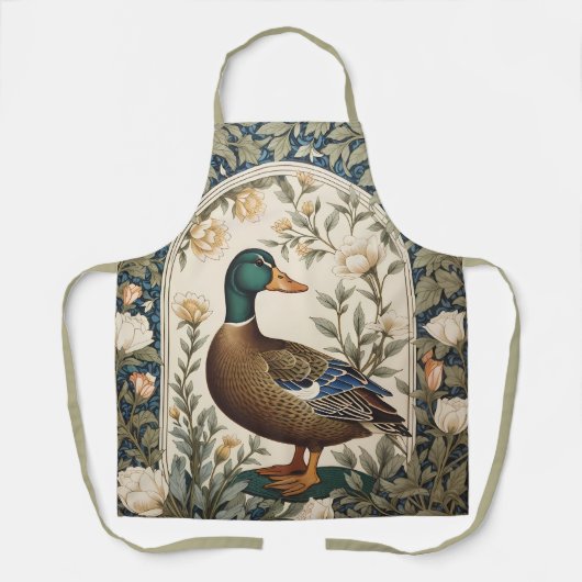Elegant Mallard Duck William Morris Inspired  エプロン (正面)