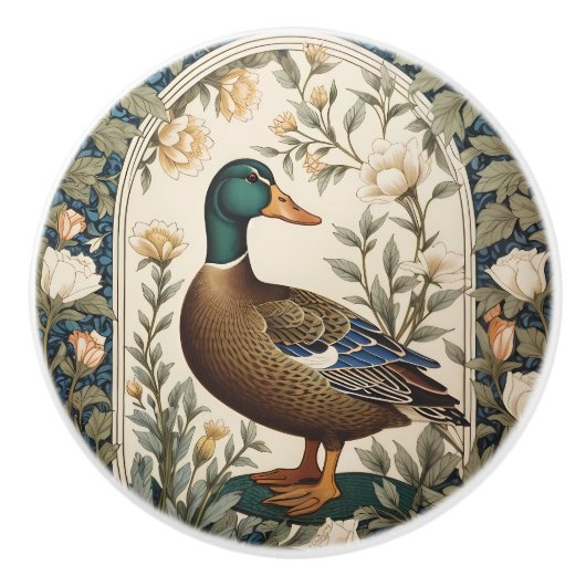 Elegant Mallard Duck William Morris Inspired  セラミックノブ (正面)