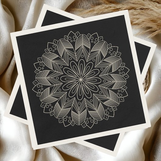 Elegant Mandala Boho Chic Indian Black Wedding スタンダードカクテルナプキン