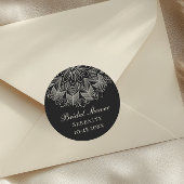 Elegant Mandala Indian Boho Black Bridal Shower ラウンドシール