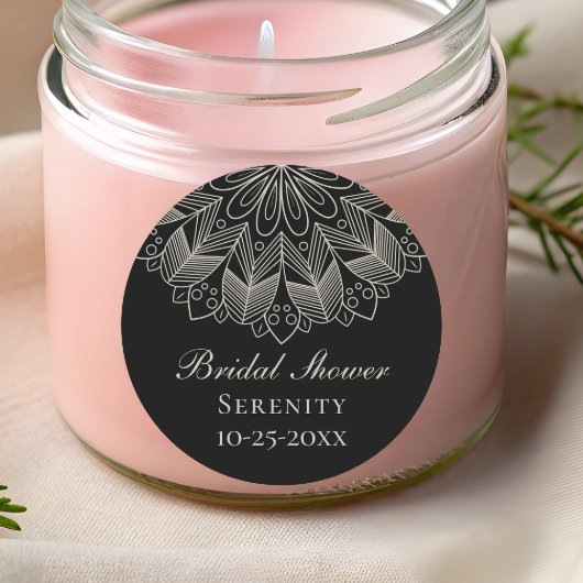 Elegant Mandala Indian Boho Black Bridal Shower ラウンドシール