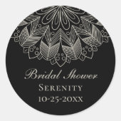 Elegant Mandala Indian Boho Black Bridal Shower ラウンドシール (正面)