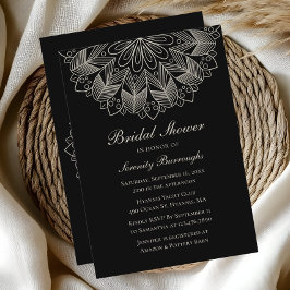 Elegant Mandala Indian Boho Black Bridal Shower 招待状