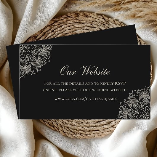 Elegant Mandala Indian Boho Black Wedding Website エンクロージャーカード