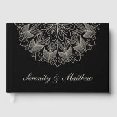 Elegant Mandala Indian Boho Chic Black Wedding ゲストブック (正面)