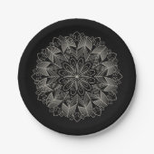 Elegant Mandala Indian Boho Chic Black Wedding ペーパープレート (正面)