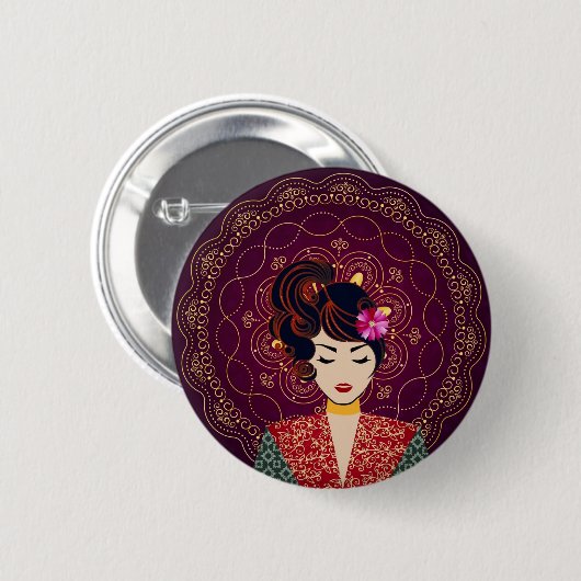 Elegant Mandala Woman Art Button 缶バッジ (正面&裏面)