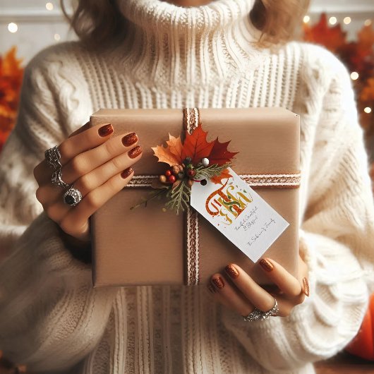 Elegant Manuscript Thanks Autumn Fall Foliage ギフトタグ