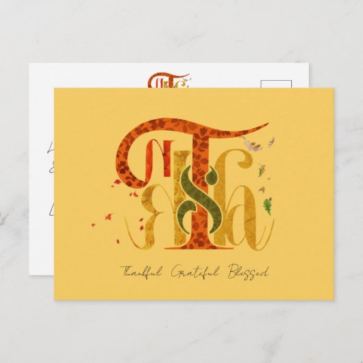 Elegant Manuscript Thanks Autumn Fall Foliage シーズンポストカード (正面/裏面)