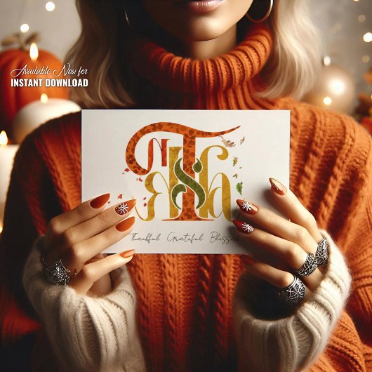 Elegant Manuscript Thanks Autumn Fall Foliage シーズンポストカード