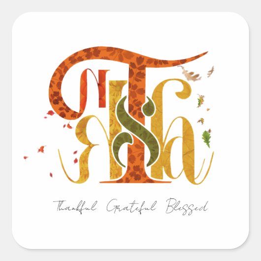 Elegant Manuscript Thanks Autumn Fall Foliage スクエアシール (正面)
