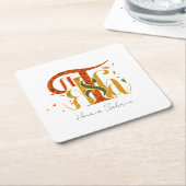 Elegant Manuscript Thanks Autumn Fall Foliage スクエアペーパーコースター (アングル)