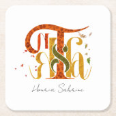 Elegant Manuscript Thanks Autumn Fall Foliage スクエアペーパーコースター (正面)